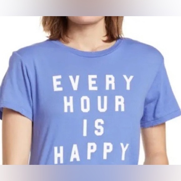 WILDFOX Every Hour is Happy Graphic Shirt Crop Happiness Statement Top Indigo M - Picture 10 of 11